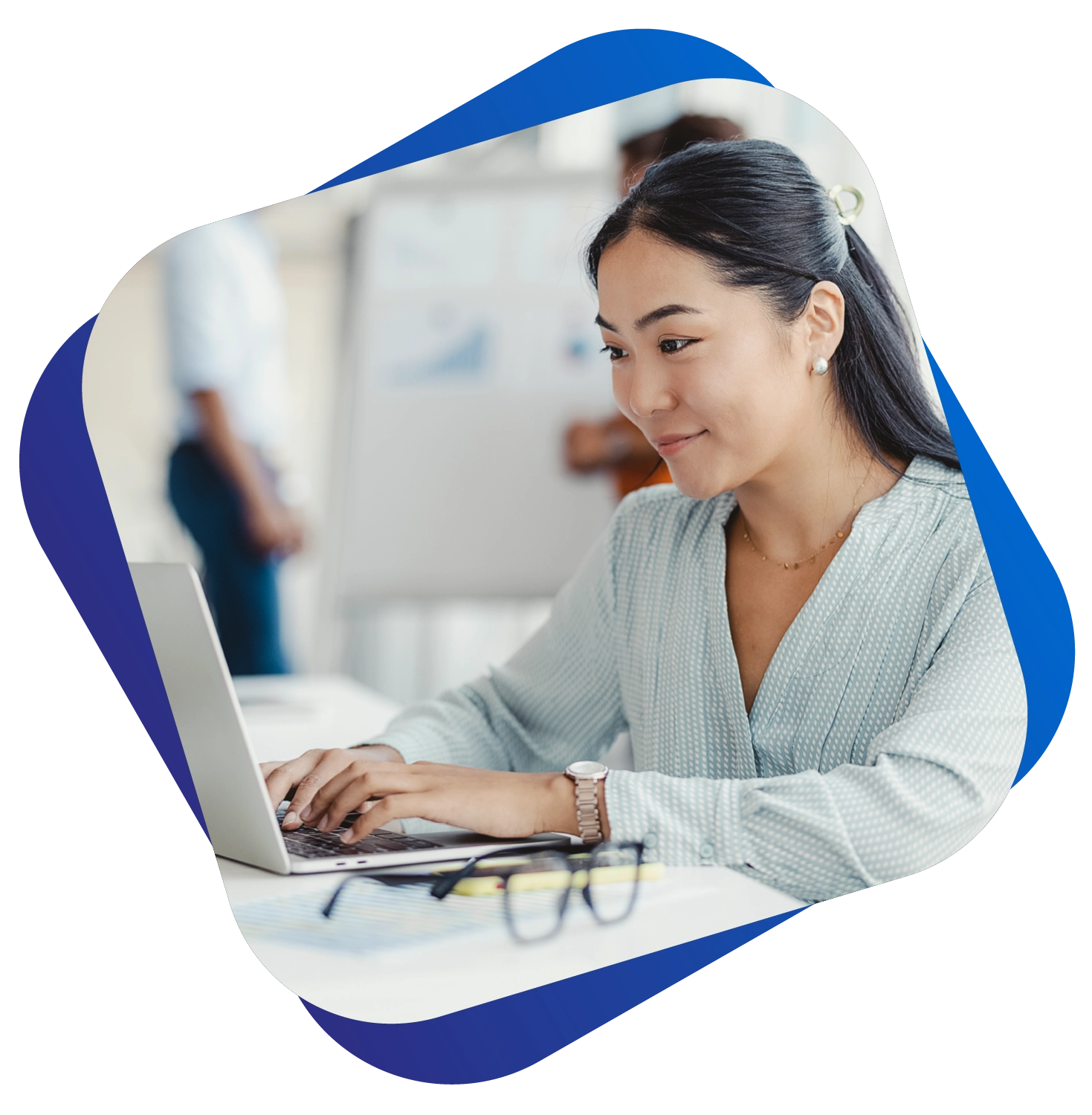 Young business woman using laptop