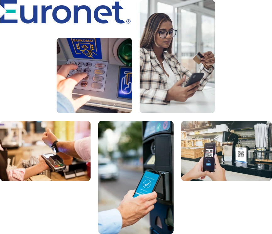 collage of people using Euronet epay on different devices